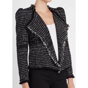 IRO Diana Tweed Open Waterfall Front Fringe Jacket Black White Size 36 Small